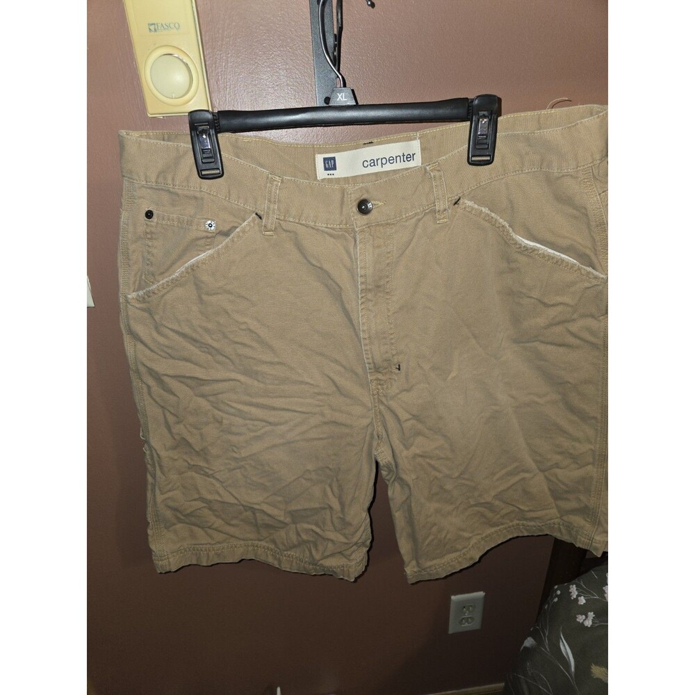 Gap Carpenter Canvas Shorts Men Beige Pockets Button Flat Front Casual